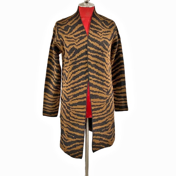 NWT Nine West M knit open front duster jacket long cardigan sweater animal print - Picture 9 of 15